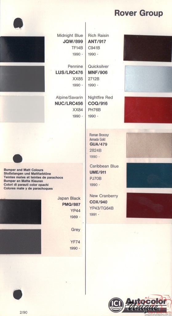 1989 - 1994 Rover Paint Charts Autocolor 2